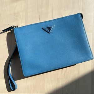 Prada Saffiano Leather Pouch in Mare